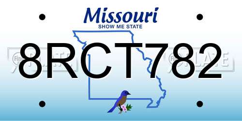 8RCT782 Missouri License Plate