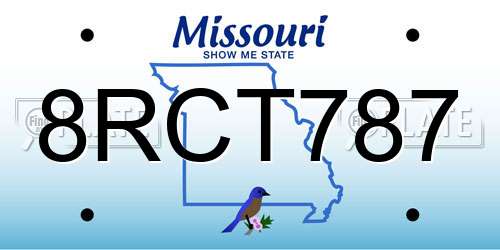 8RCT787 Missouri License Plate