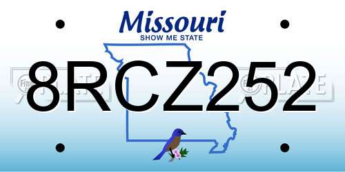 8RCZ252 Missouri License Plate
