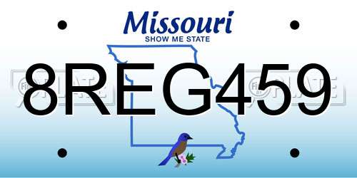 8REG459 Missouri License Plate
