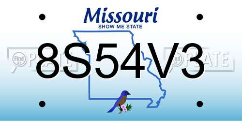 8S54V3 Missouri License Plate