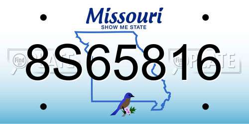 8S65816 Missouri License Plate