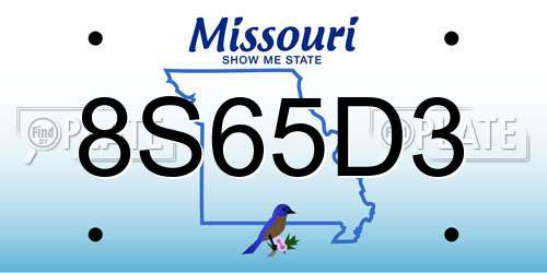 8S65D3 Missouri License Plate