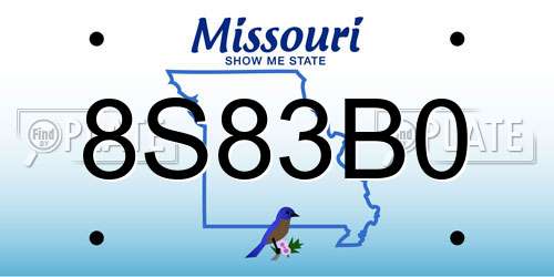 8S83B0 Missouri License Plate