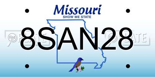 8SAN28 Missouri License Plate