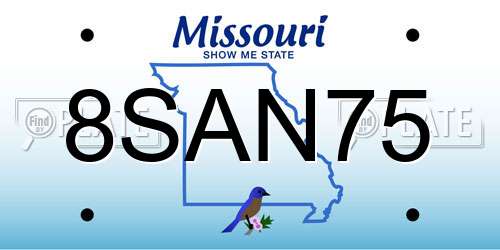 8SAN75 Missouri License Plate