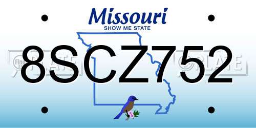 8SCZ752 Missouri License Plate