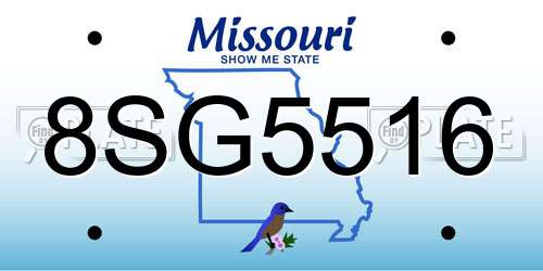 8SG5516 Missouri License Plate