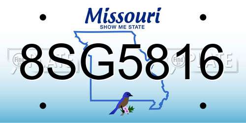 8SG5816 Missouri License Plate