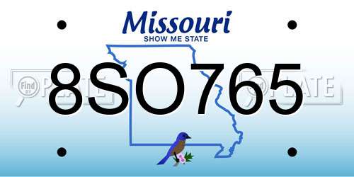 8SO765 Missouri License Plate