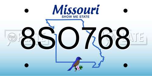 8SO768 Missouri License Plate