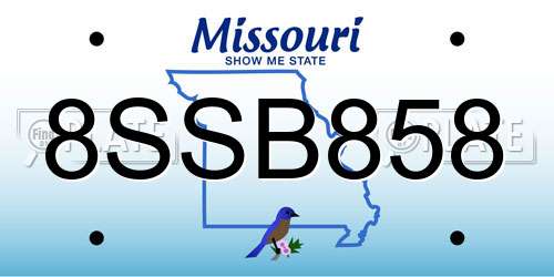 8SSB858 Missouri License Plate