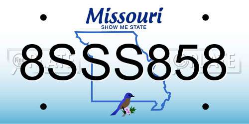 8SSS858 Missouri License Plate