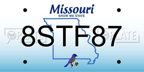 8STF87 Missouri License Plate
