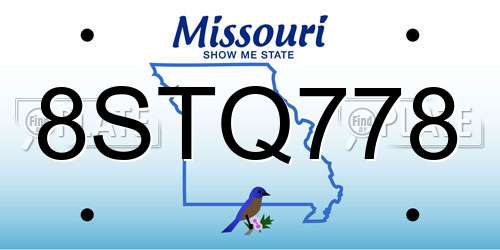 8STQ778 Missouri License Plate