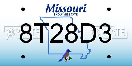 8T28D3 Missouri License Plate
