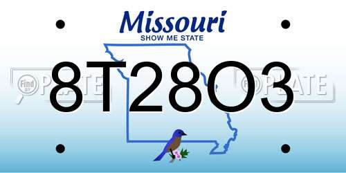 8T28O3 Missouri License Plate