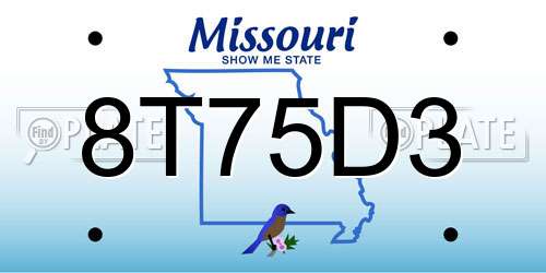 8T75D3 Missouri License Plate