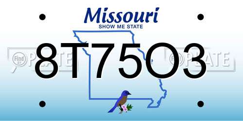 8T75O3 Missouri License Plate