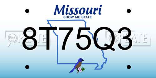 8T75Q3 Missouri License Plate