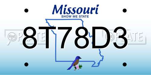 8T78D3 Missouri License Plate