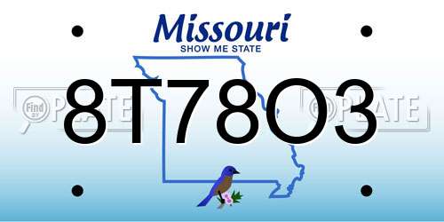 8T78O3 Missouri License Plate