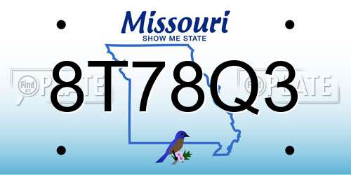 8T78Q3 Missouri License Plate