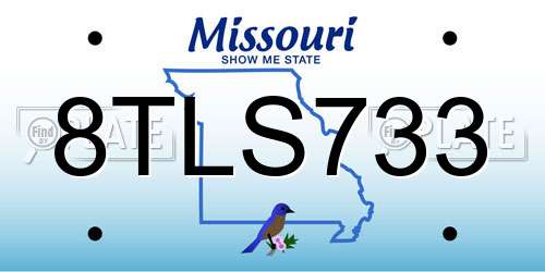 8TLS733 Missouri License Plate