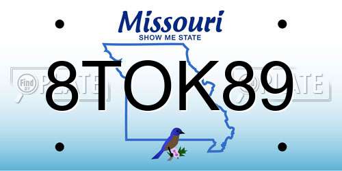 8TOK89 Missouri License Plate