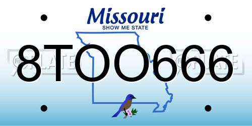 8TOO666 Missouri License Plate