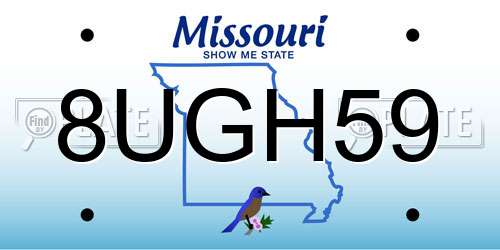 8UGH59 Missouri License Plate