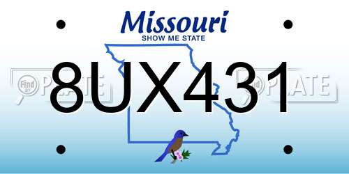 8UX431 Missouri License Plate