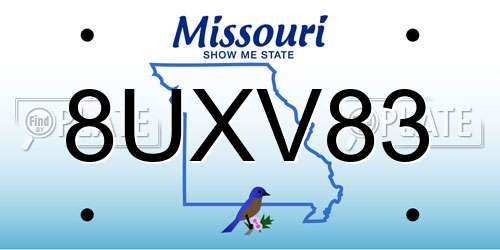 8UXV83 Missouri License Plate