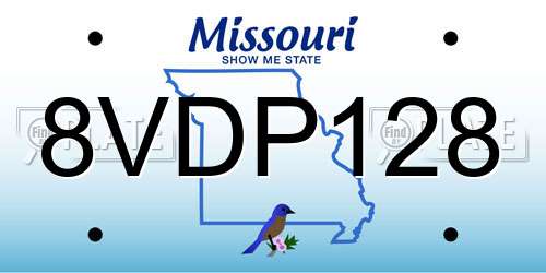 8VDP128 Missouri License Plate