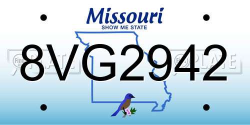 8VG2942 Missouri License Plate