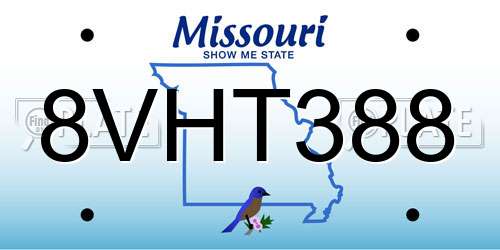 8VHT388 Missouri License Plate