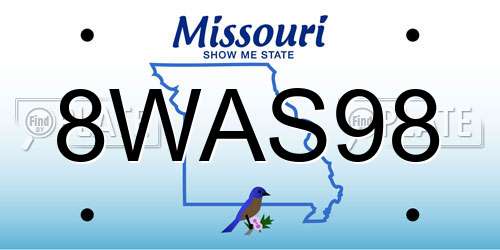 8WAS98 Missouri License Plate