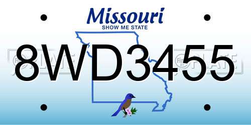 8WD3455 Missouri License Plate