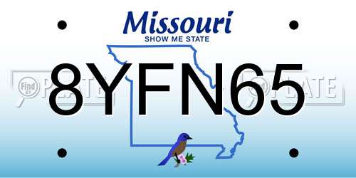 8YFN65 Missouri License Plate