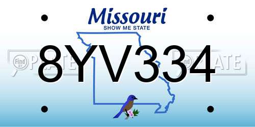8YV334 Missouri License Plate