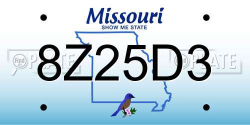 8Z25D3 Missouri License Plate