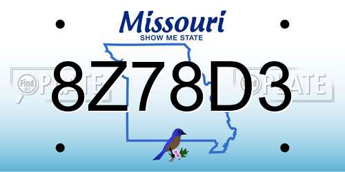 8Z78D3 Missouri License Plate