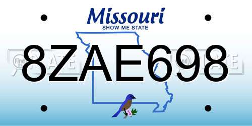 8ZAE698 Missouri License Plate