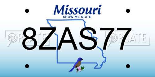 8ZAS77 Missouri License Plate