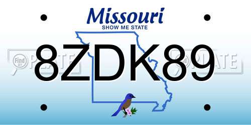 8ZDK89 Missouri License Plate