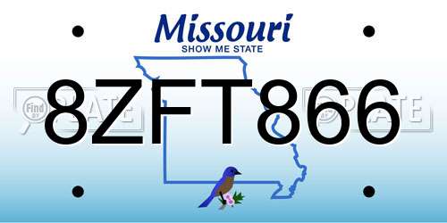 8ZFT866 Missouri License Plate