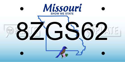 8ZGS62 Missouri License Plate