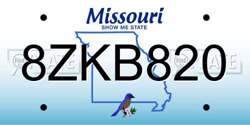 8ZKB820 Missouri License Plate