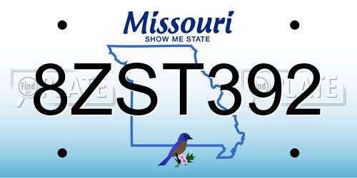 8ZST392 Missouri License Plate