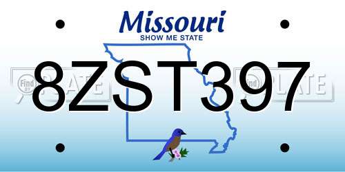 8ZST397 Missouri License Plate